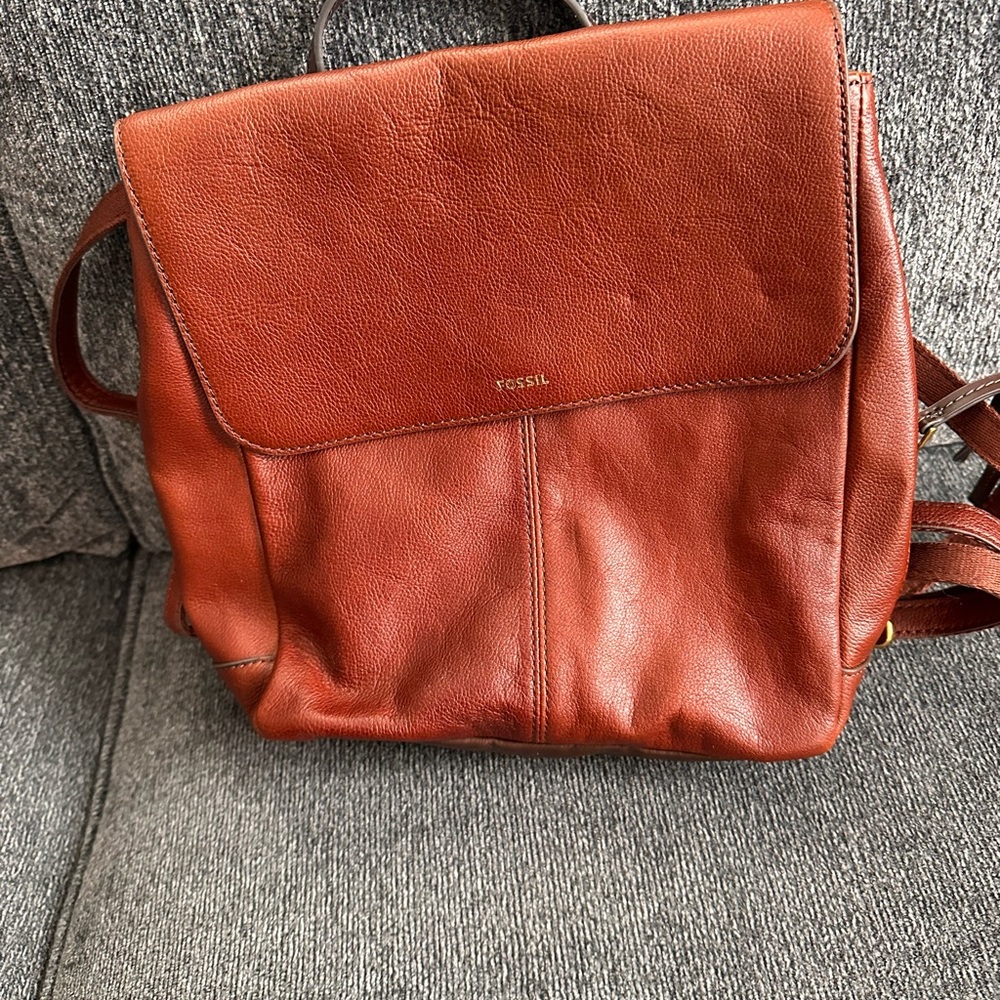Fossil Brown Leather Backpack Casual Style